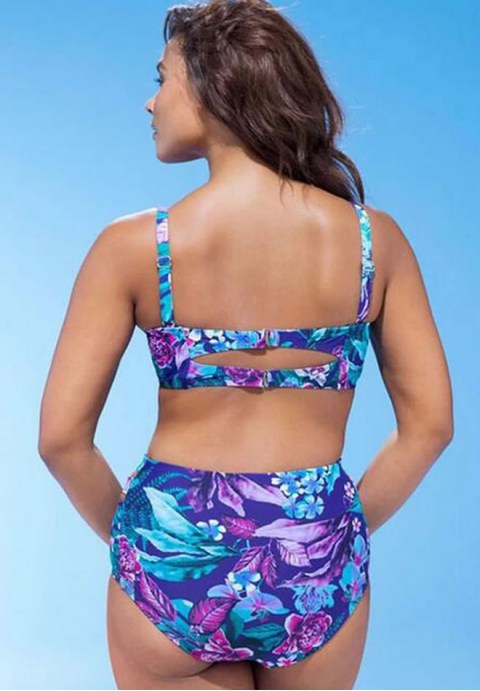 Plus Size Tropical Underwire Straps High Waisted Bikini Swimsuit