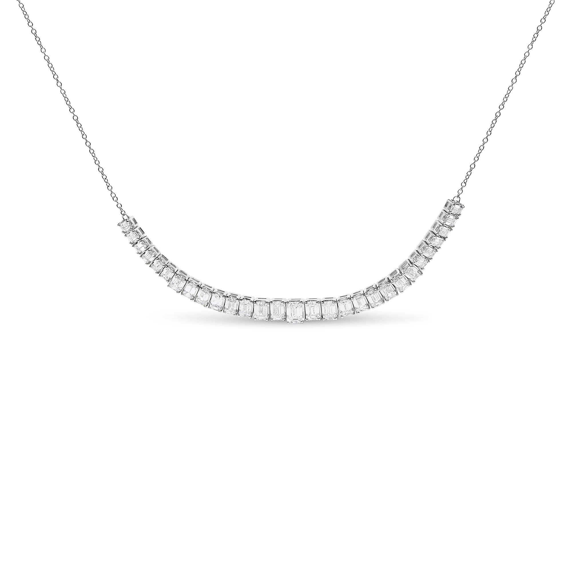 14K White Gold Lab Grown Diamond 5.0 Cttw Emerald Cut Station Necklace