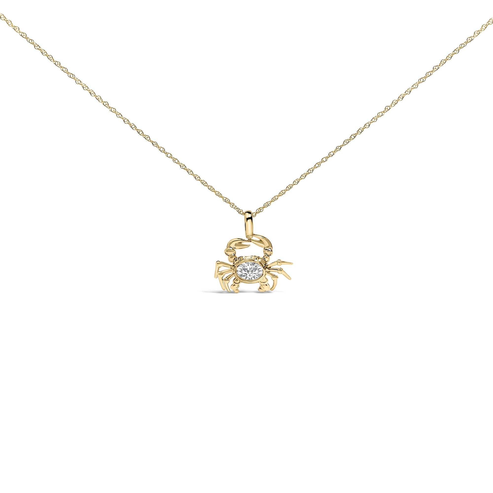 14K Yellow Gold 1/5 Cttw Lab Grown Diamond Crab Pendant Necklace