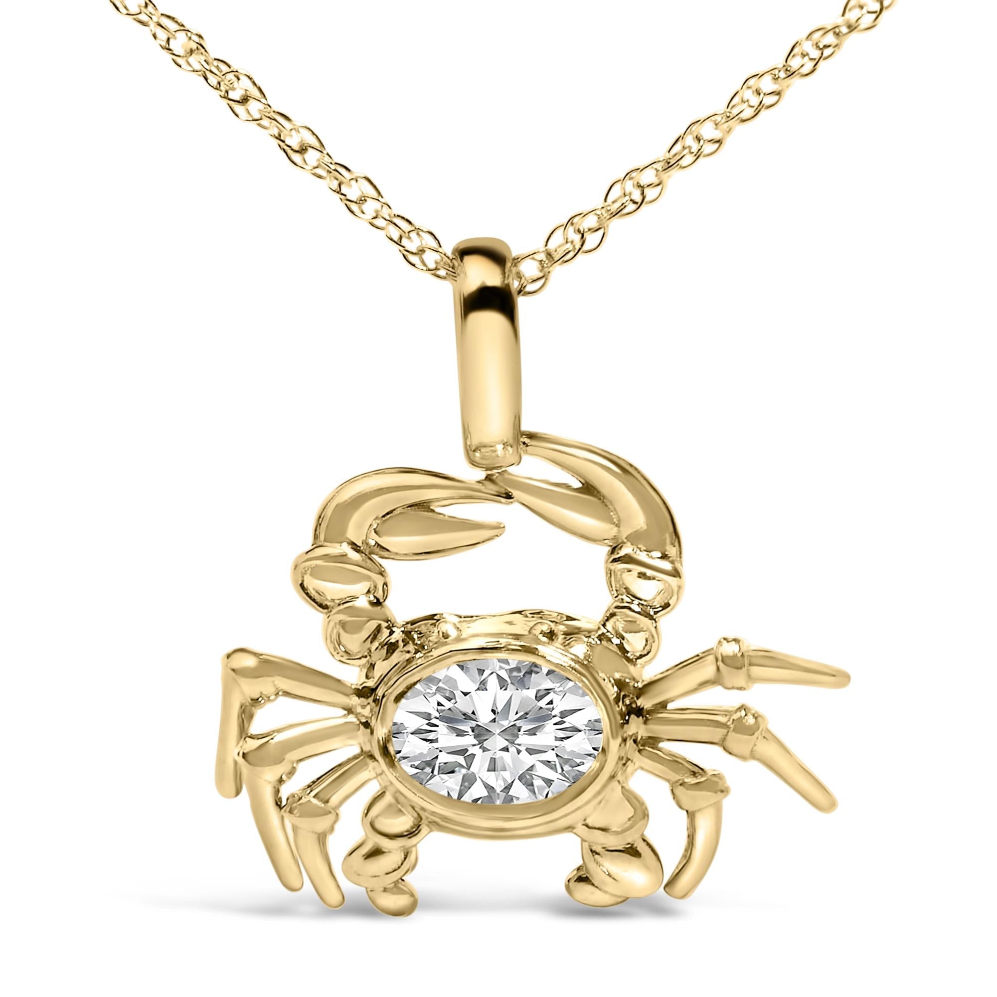 14K Yellow Gold 1/5 Cttw Lab Grown Diamond Crab Pendant Necklace