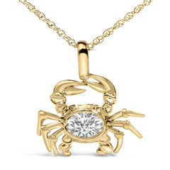 14K Yellow Gold 1/5 Cttw Lab Grown Diamond Crab Pendant Necklace