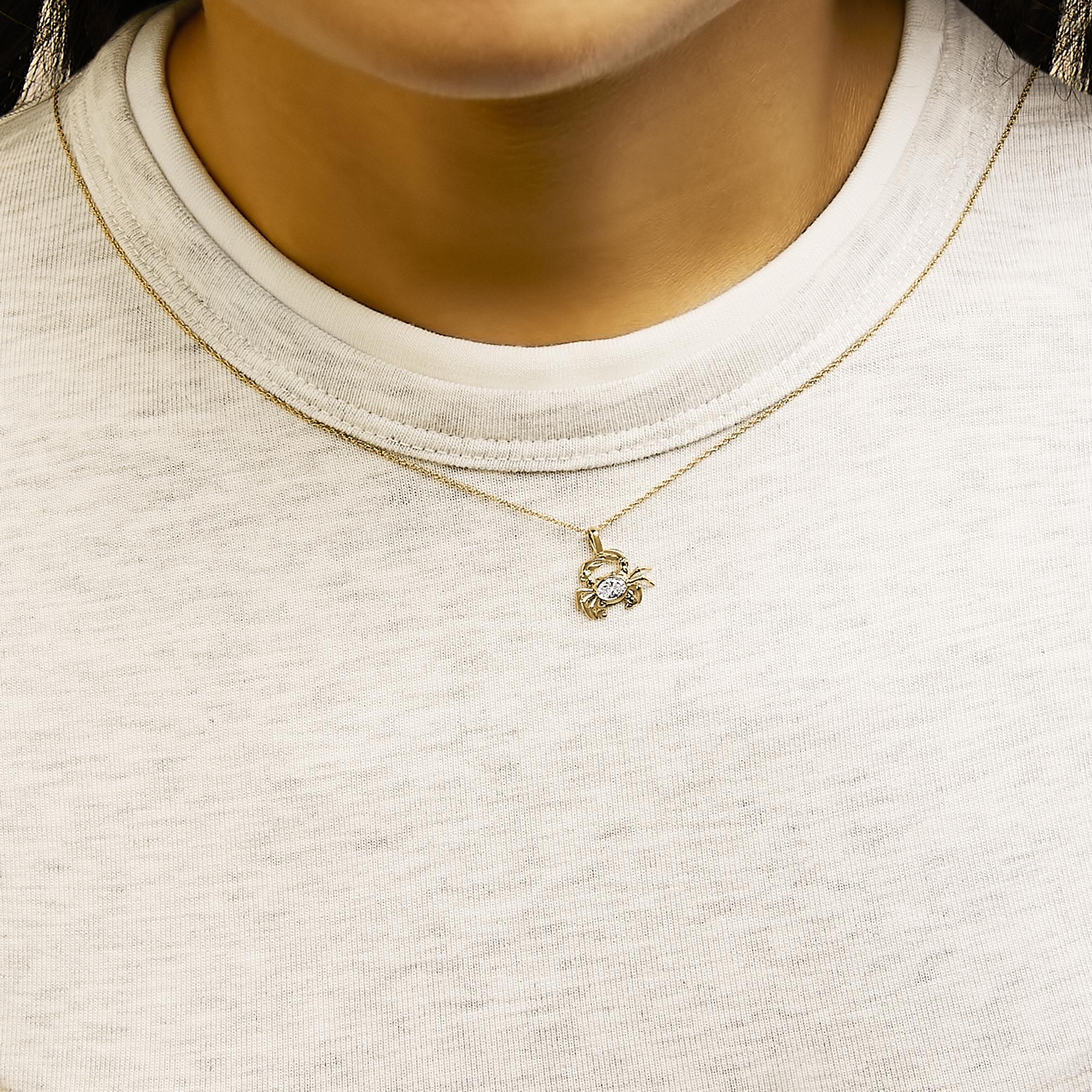 14K Yellow Gold 1/5 Cttw Lab Grown Diamond Crab Pendant Necklace