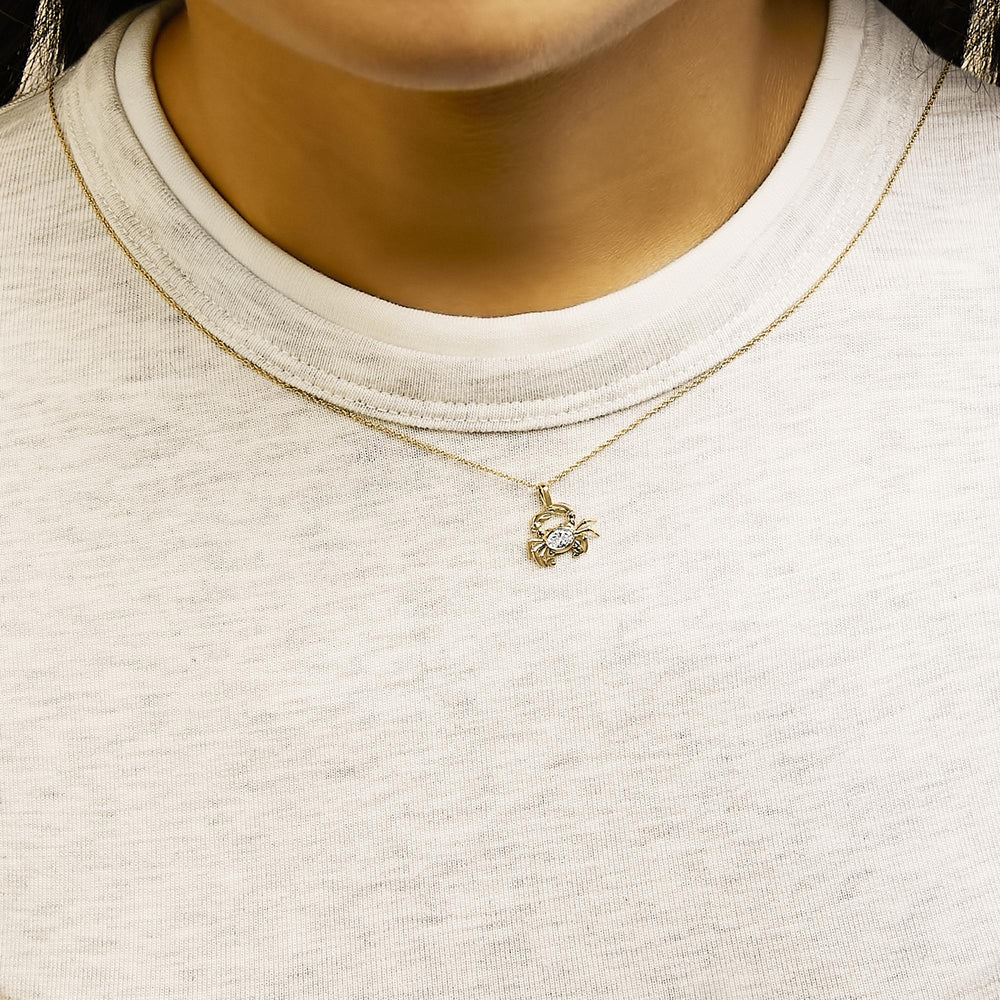 14K Yellow Gold 1/5 Cttw Lab Grown Diamond Crab Pendant Necklace