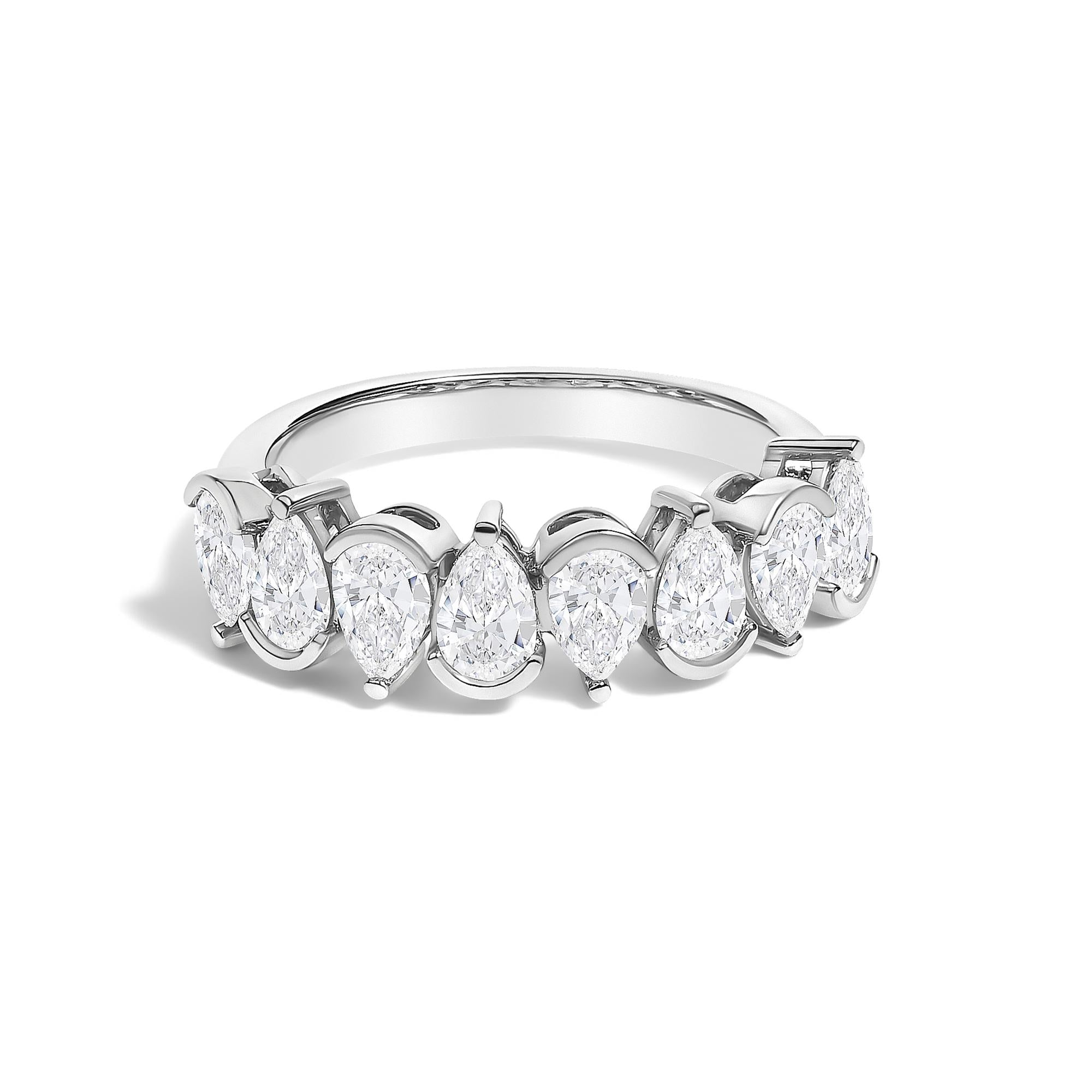 14K Gold 1 2/3 Cttw Lab Grown Pear Shaped Diamond Band Ring