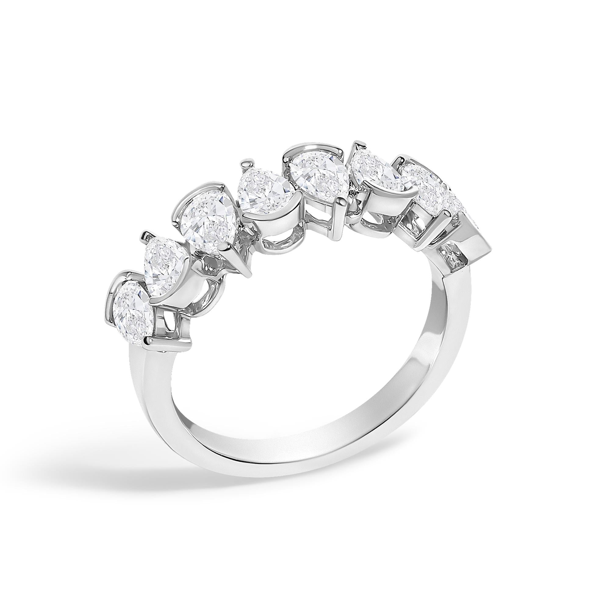 14K Gold 1 2/3 Cttw Lab Grown Pear Shaped Diamond Band Ring