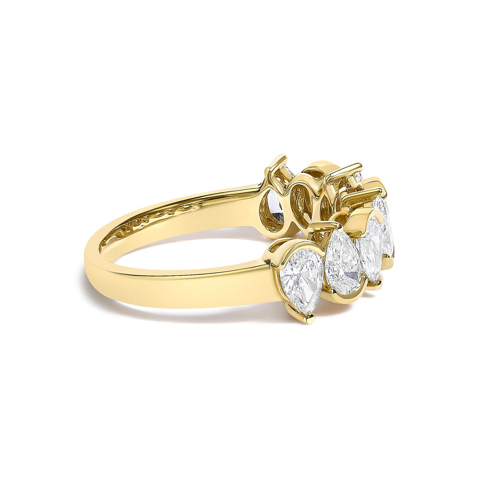 14K Gold 1 2/3 Cttw Lab Grown Pear Shaped Diamond Band Ring