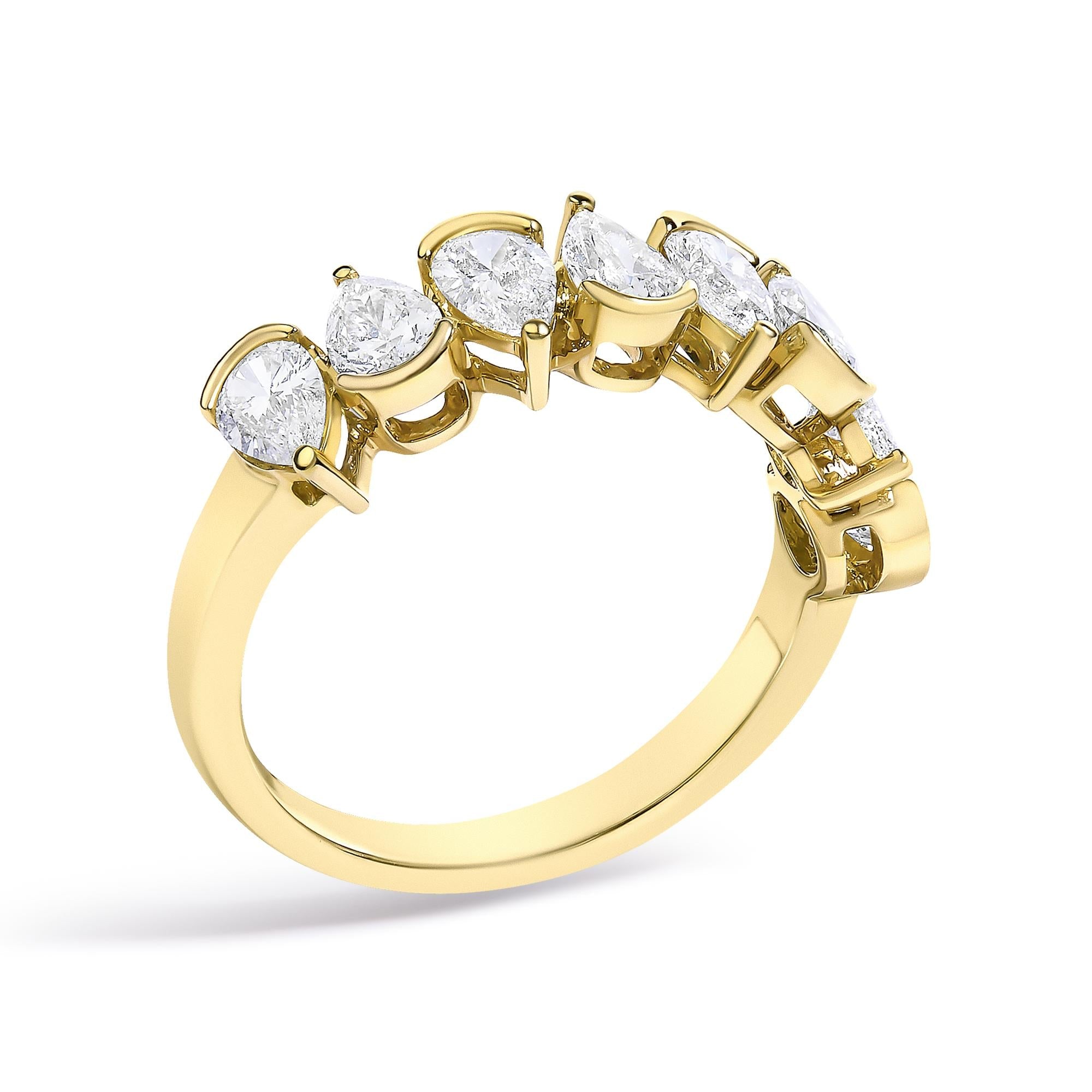14K Gold 1 2/3 Cttw Lab Grown Pear Shaped Diamond Band Ring