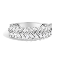 14K White Gold 7/8 Cttw Lab Grown Baguette Weave Design Band Ring