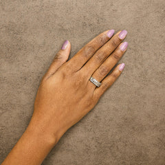 14K White Gold 7/8 Cttw Lab Grown Baguette Weave Design Band Ring