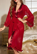 Sophisticated Red Mesh and Satin Robe Set