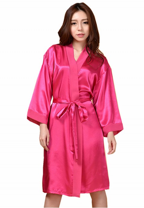 Maid of Honor Satin Long Sleeves Kimono Robe with Gold Glitter