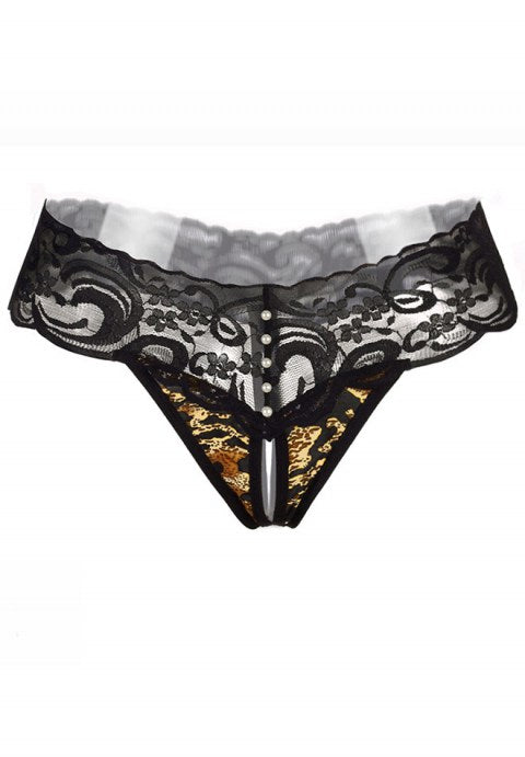 Women's Sexy Lace Leopard Straps Open Crotch G-String