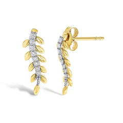 14K Yellow Gold 1/10 Cttw Diamond Leaf Drop Stud Earrings