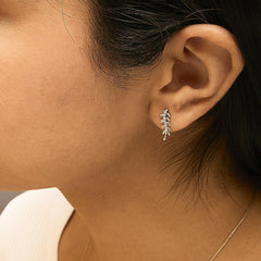14K Yellow Gold 1/10 Cttw Diamond Leaf Drop Stud Earrings