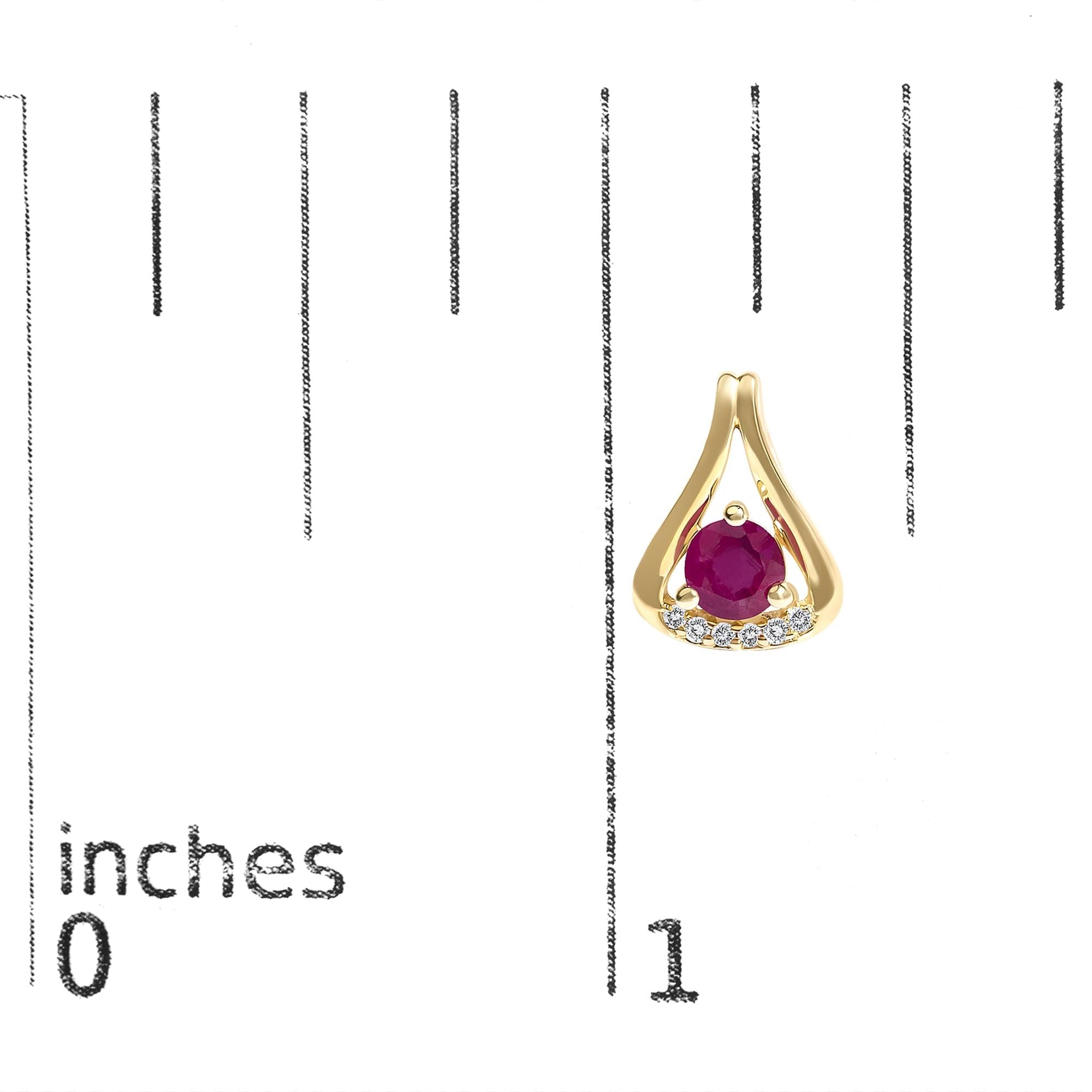 14K Yellow Gold Red Ruby and Diamond Accent Teardrop Stud Earrings