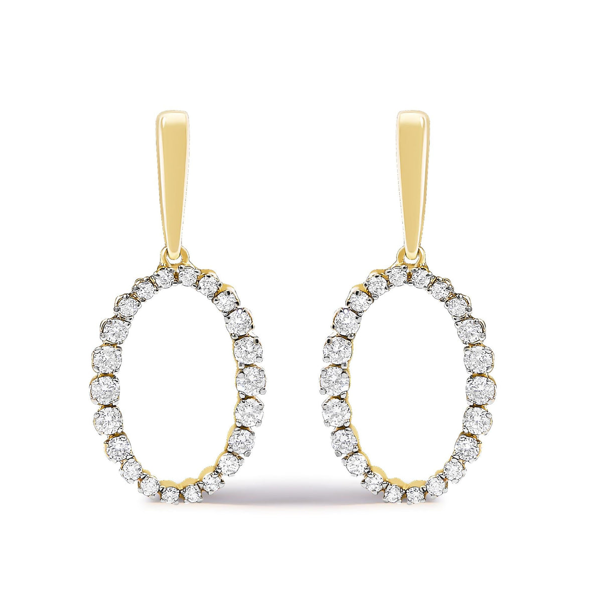 14K Yellow Gold Graduating 1/2 Cttw Diamond Oval Dangle Earrings
