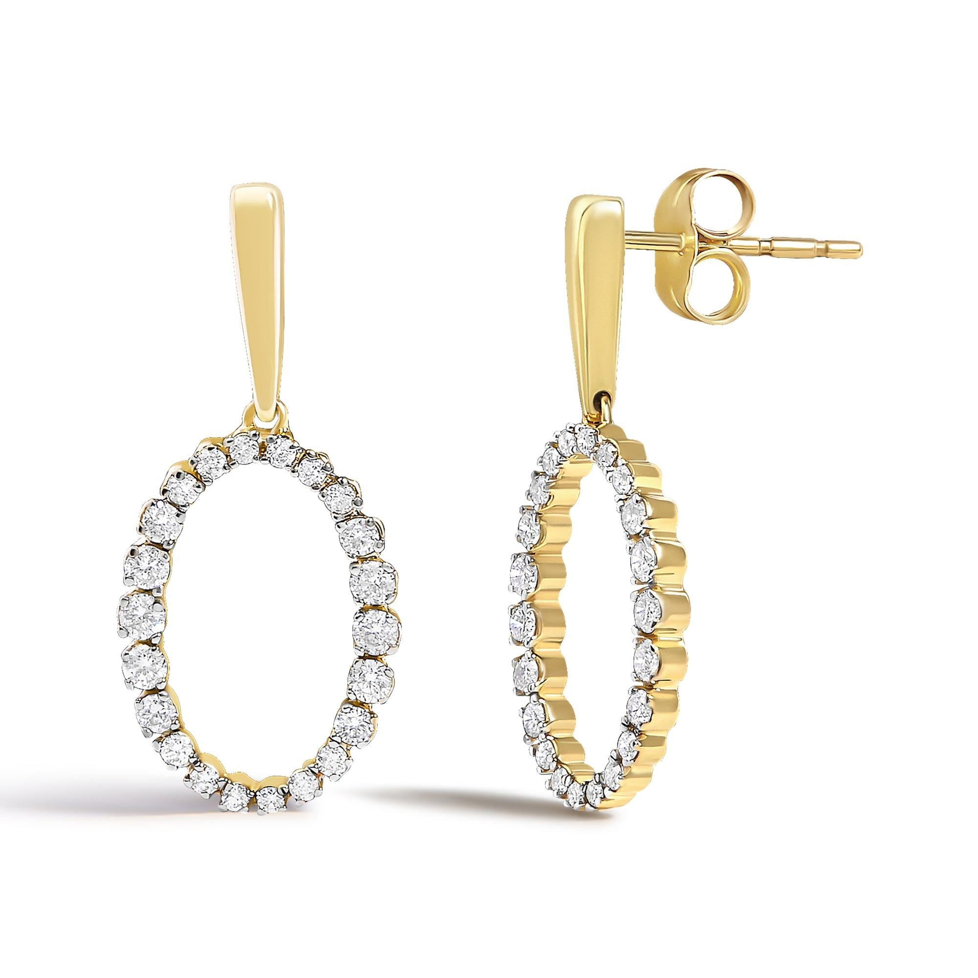 14K Yellow Gold Graduating 1/2 Cttw Diamond Oval Dangle Earrings