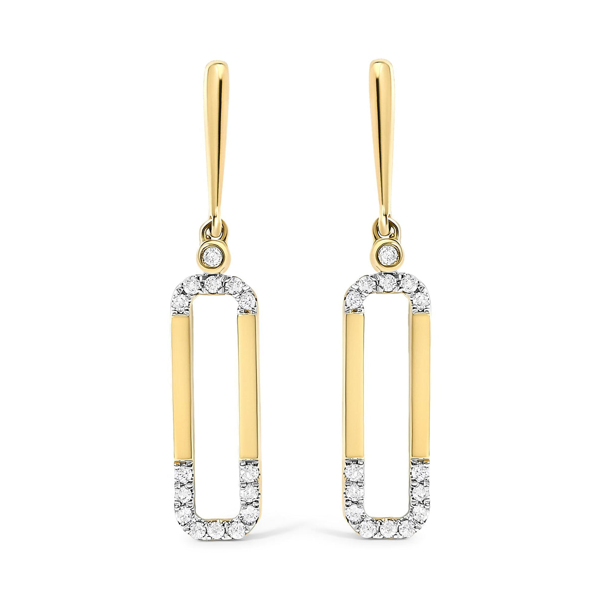 14K Yellow Gold 1/5 Cttw Diamond Paper Clip Dangle Earrings