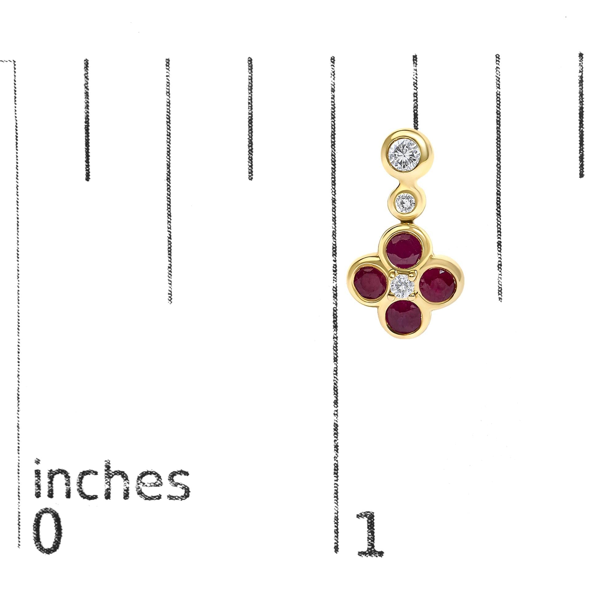 14K Yellow Gold 1/10 Cttw Diamond and  Ruby Floral Dangle Earrings
