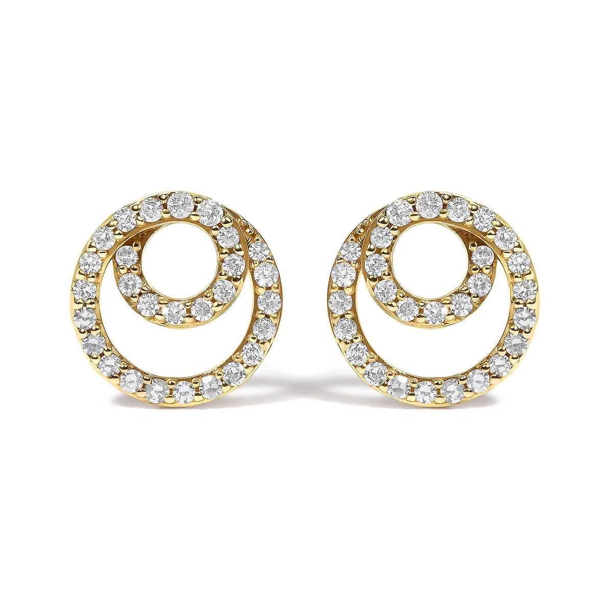 14K Yellow Gold 3/8 Cttw Diamond Double Circle Stud Earrings