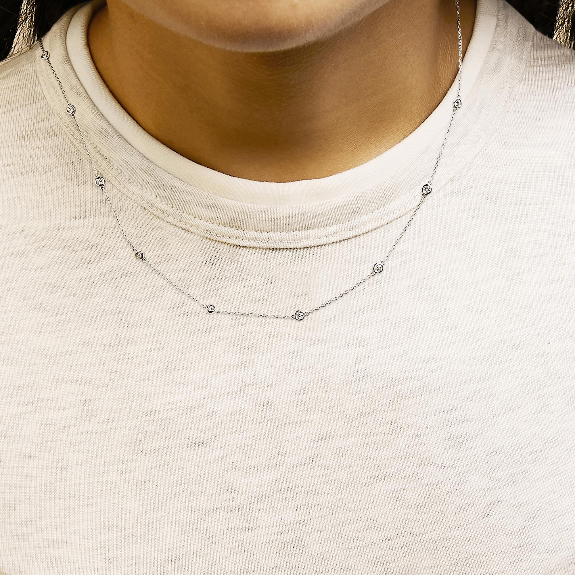 14K White Gold 1/2 Cttw Bezel Set Diamond Station Necklace