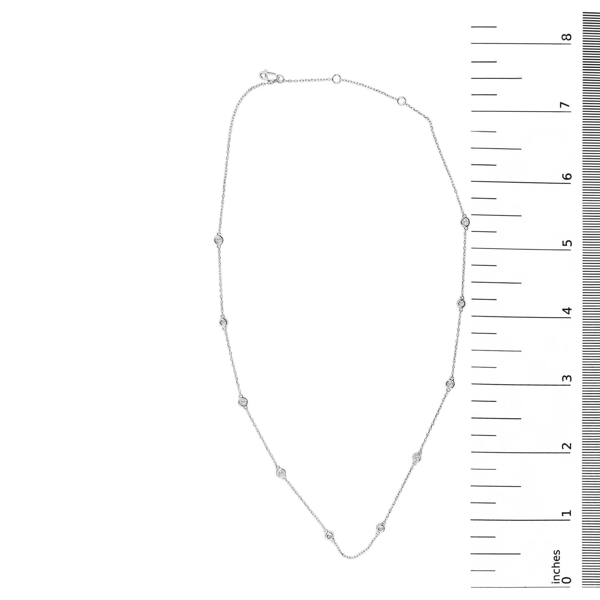 14K White Gold 1/2 Cttw Bezel Set Diamond Station Necklace