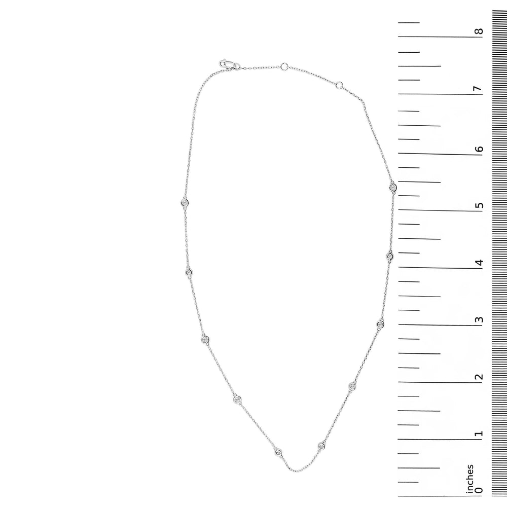 14K White Gold 1/2 Cttw Bezel Set Diamond Station Necklace