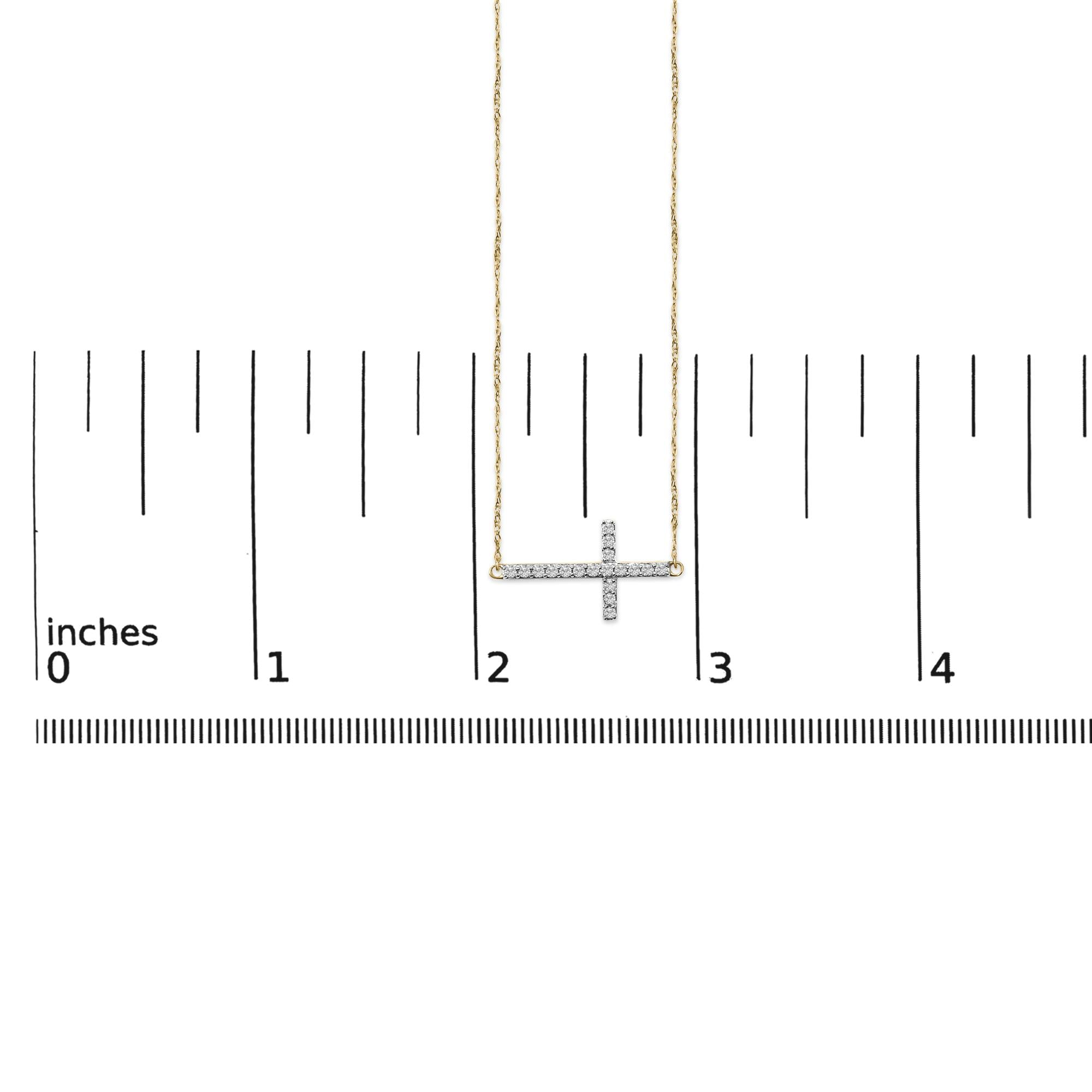10K Yellow Gold 1/5 Cttw Diamond Sideways Cross Pendant Necklace