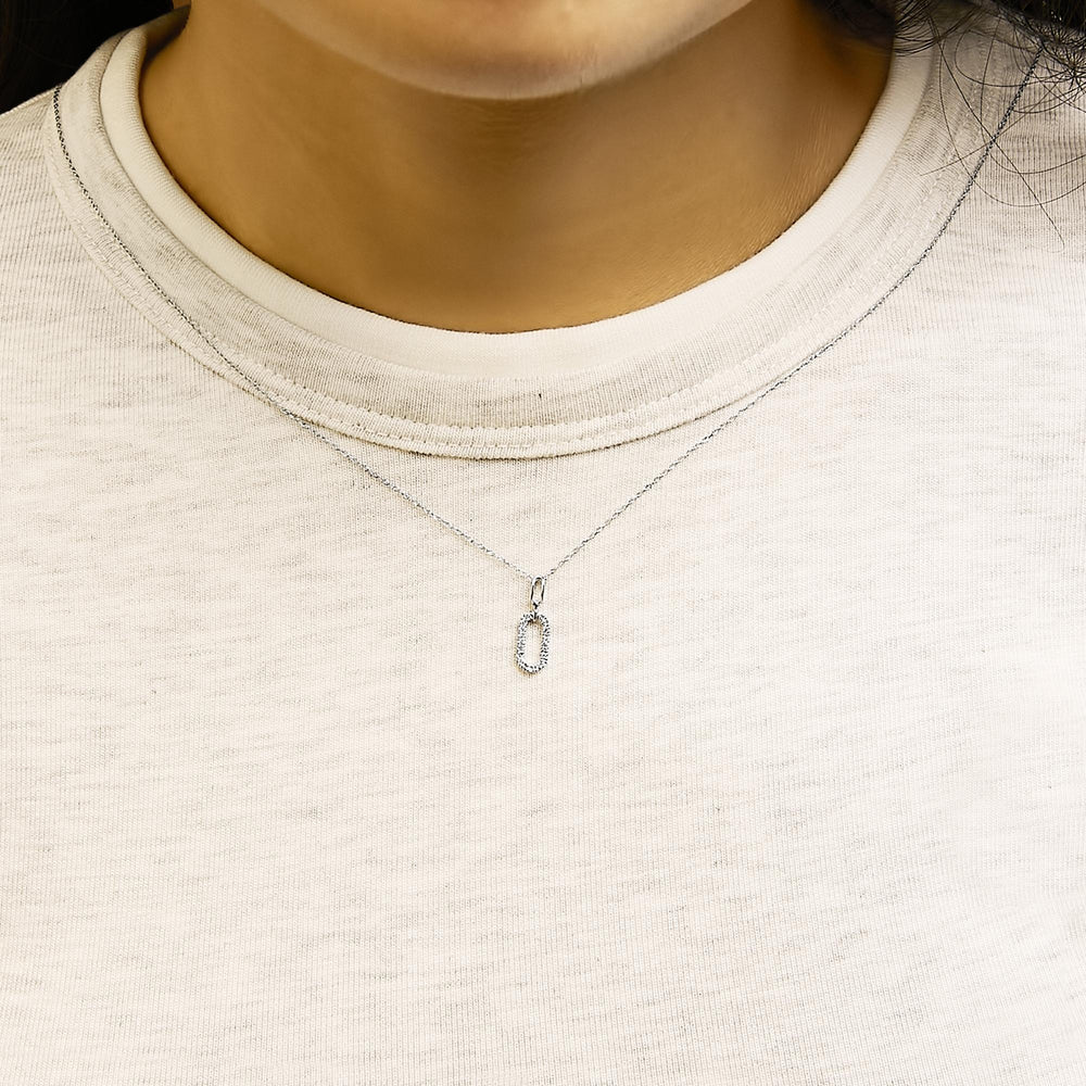 14K White Gold Diamond Accent Paperclip Pendant Necklace