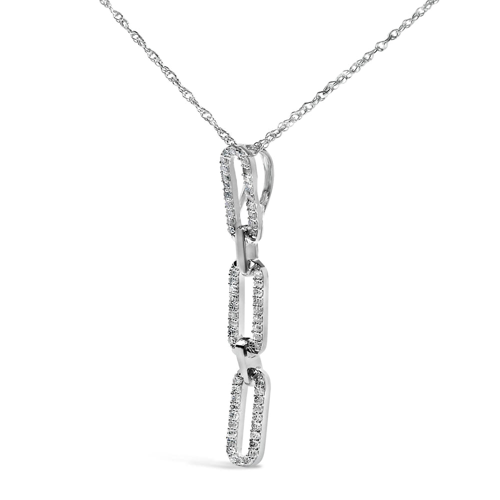 14K White Gold 1/10 Cttw Diamond Triple Paper Clip Pendant Necklace