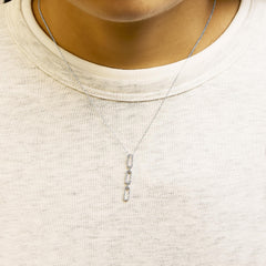 14K White Gold 1/10 Cttw Diamond Triple Paper Clip Pendant Necklace