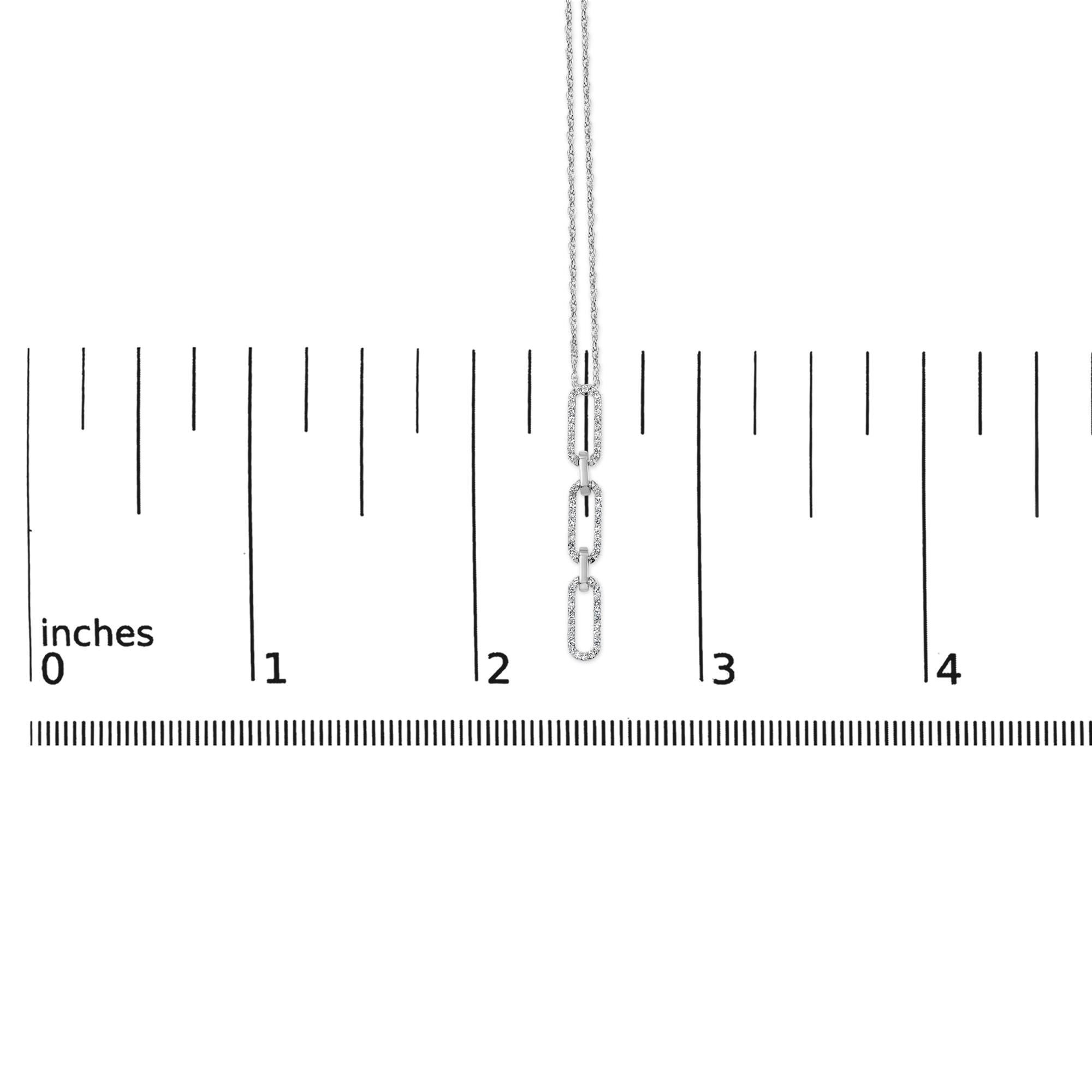 14K White Gold 1/10 Cttw Diamond Triple Paper Clip Pendant Necklace