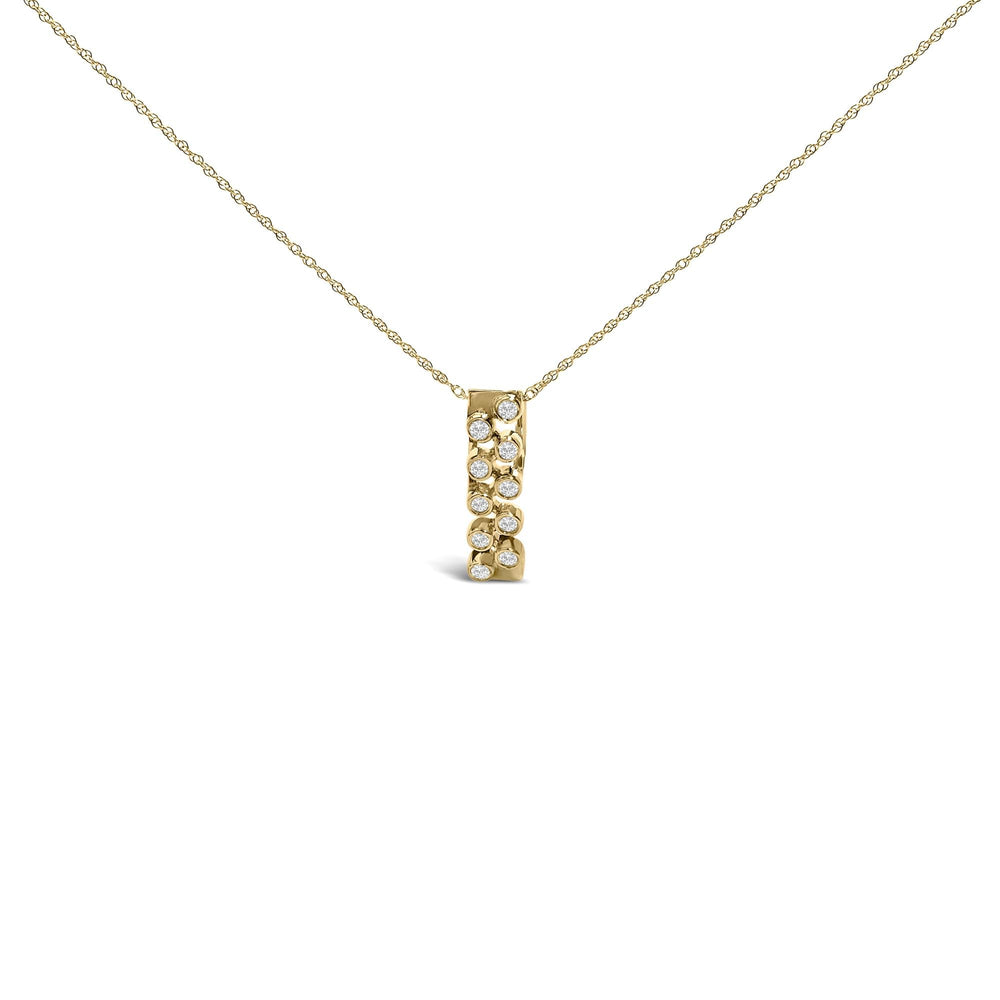 14K Yellow Gold Bezel Set 1/7 Cttw Diamond Vertical Bar Pendant Necklace