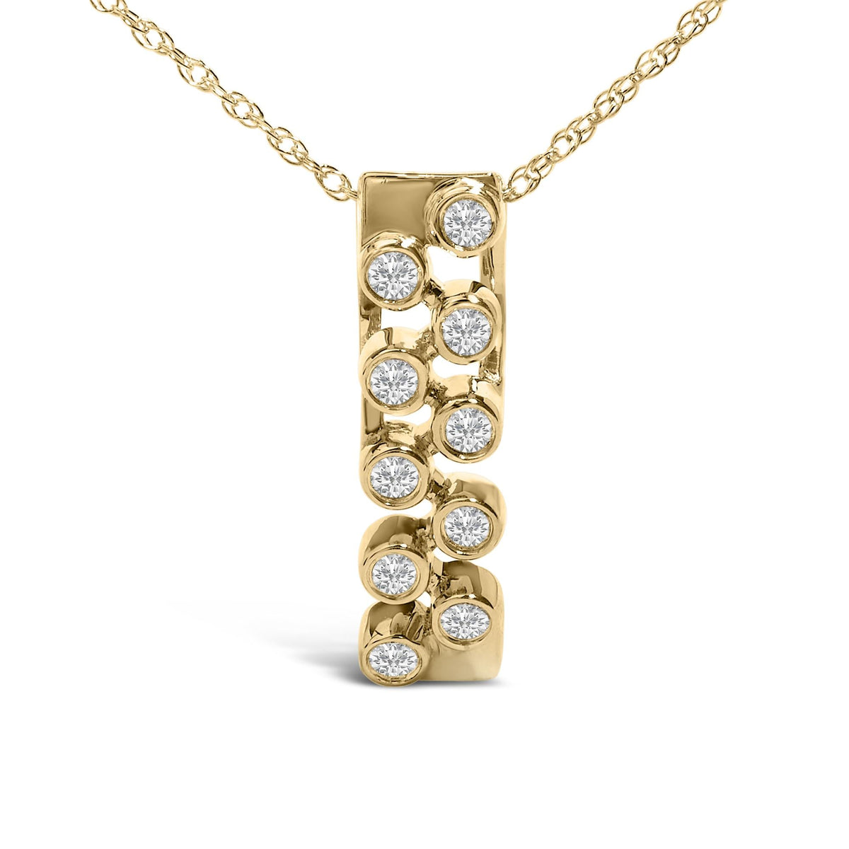 14K Yellow Gold Bezel Set 1/7 Cttw Diamond Vertical Bar Pendant Necklace