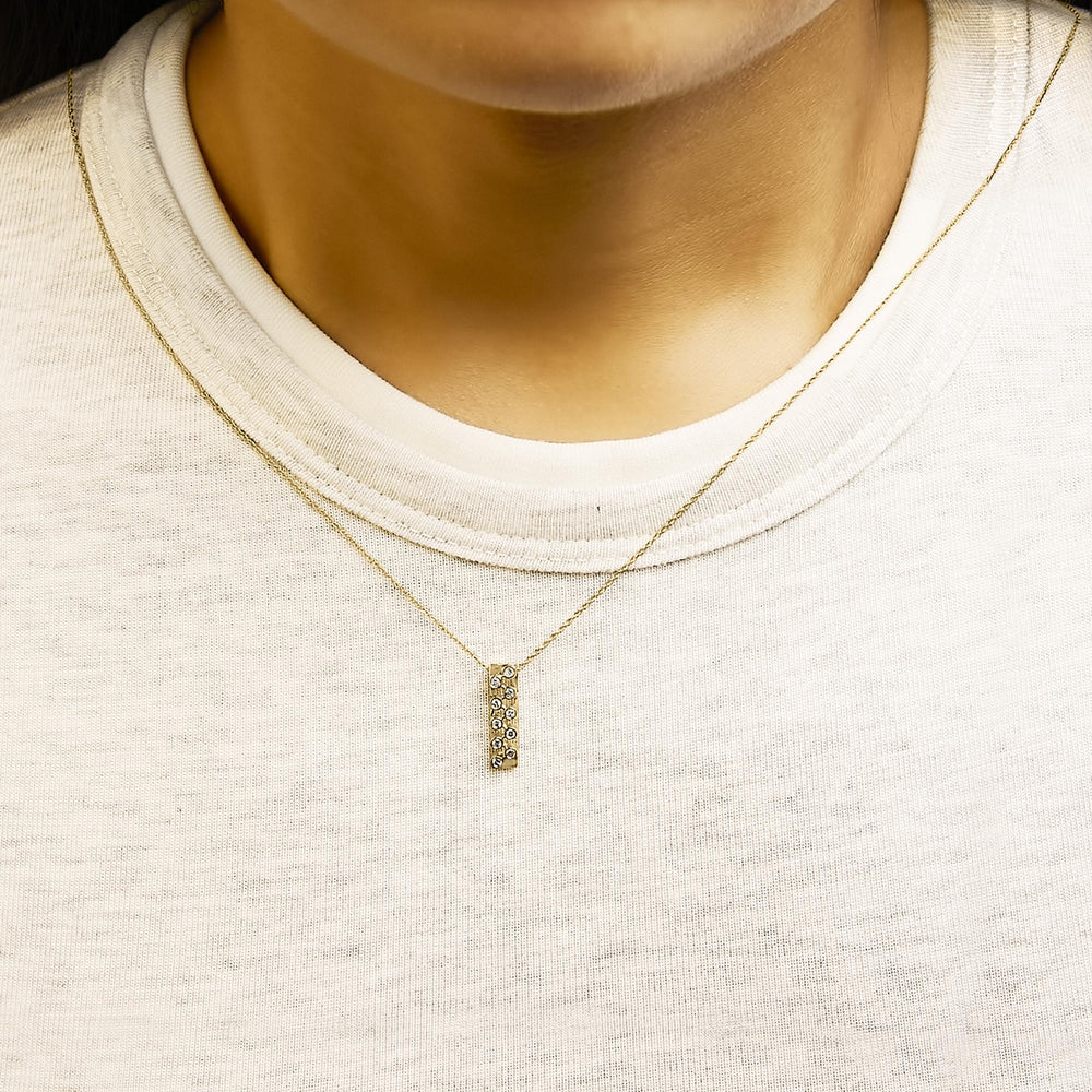 14K Yellow Gold Bezel Set 1/7 Cttw Diamond Vertical Bar Pendant Necklace