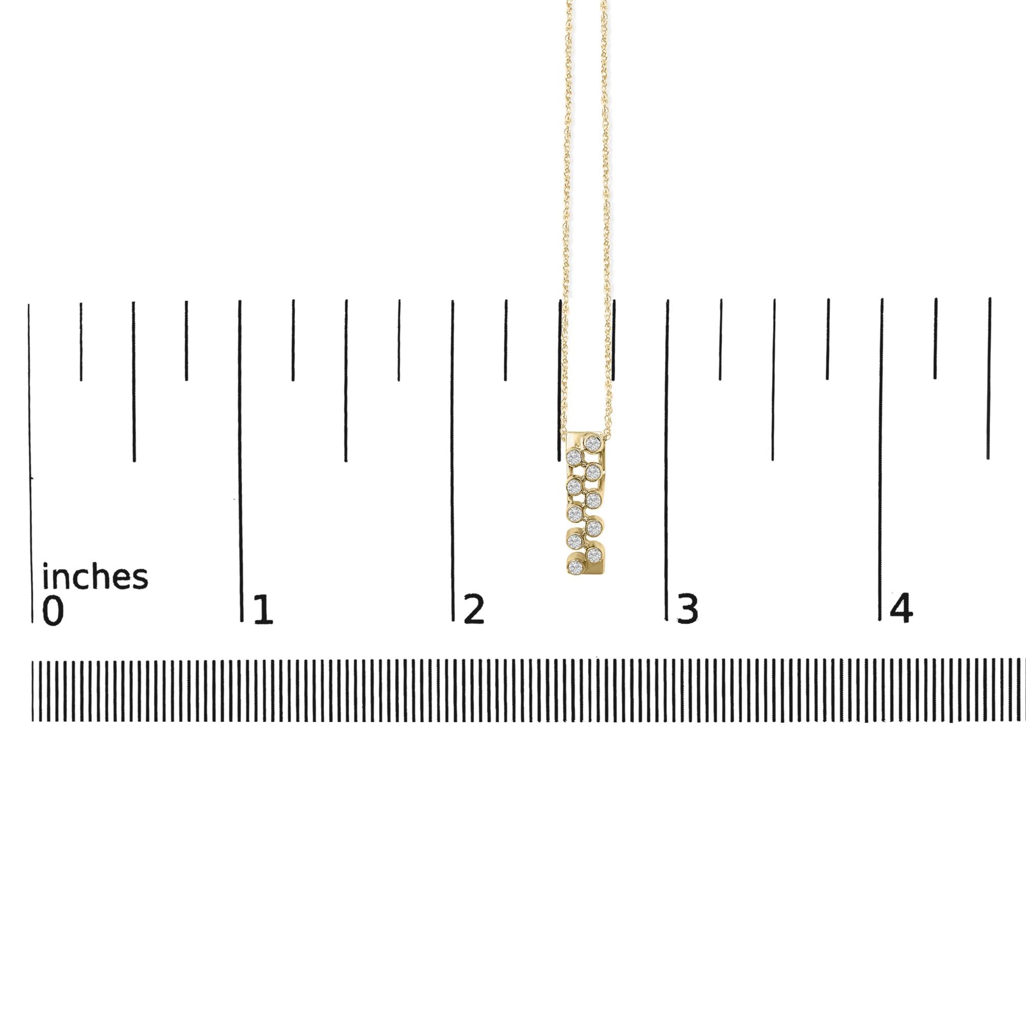 14K Yellow Gold Bezel Set 1/7 Cttw Diamond Vertical Bar Pendant Necklace