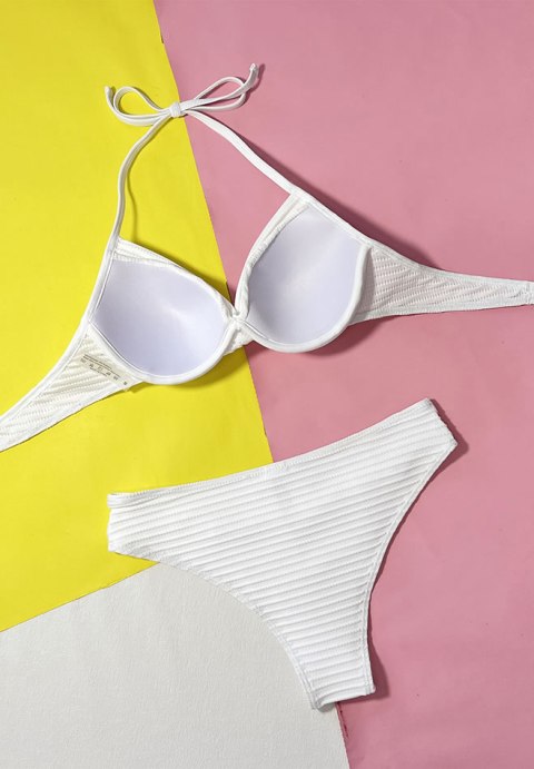 Stylish White Textured Bikini Ensemble