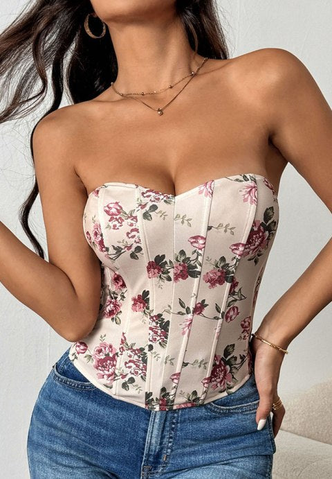Sweetheart Neckline Floral Bustier