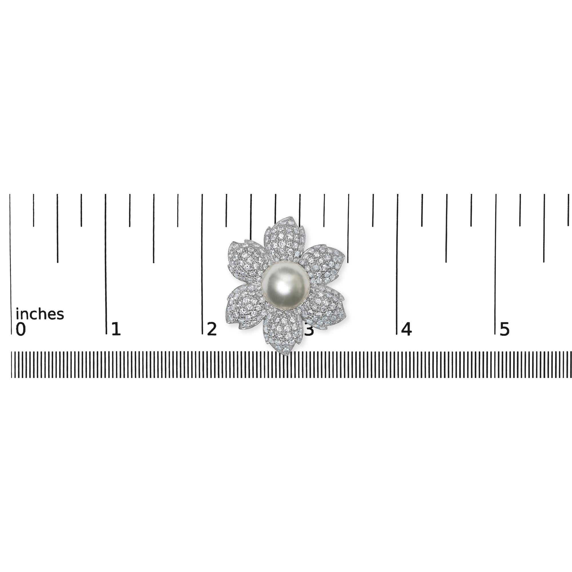 18K White Gold 2 3/4 Cttw Diamond and 12.5 MM Cultured Freshwater Pearl Floral Brooch Pin (G-H Color, VS1-VS2 Clarity)
