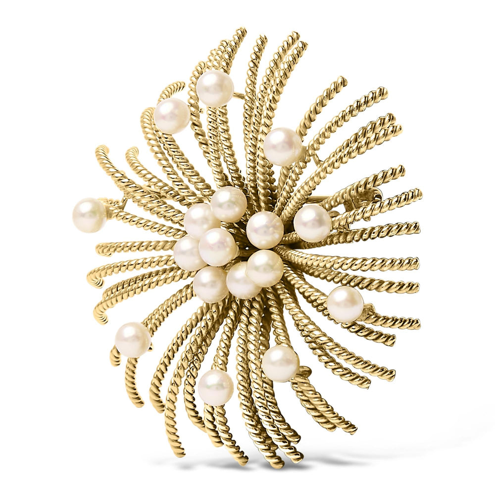 18K Yellow Gold Cultured Freshwater Pearl Starburst Brooch Pin