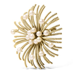 18K Yellow Gold Cultured Freshwater Pearl Starburst Brooch Pin