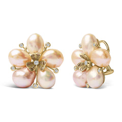 18K Rose Gold 3/8 Cttw Diamond and Freshwater Pearl Blossom Stud Earrings