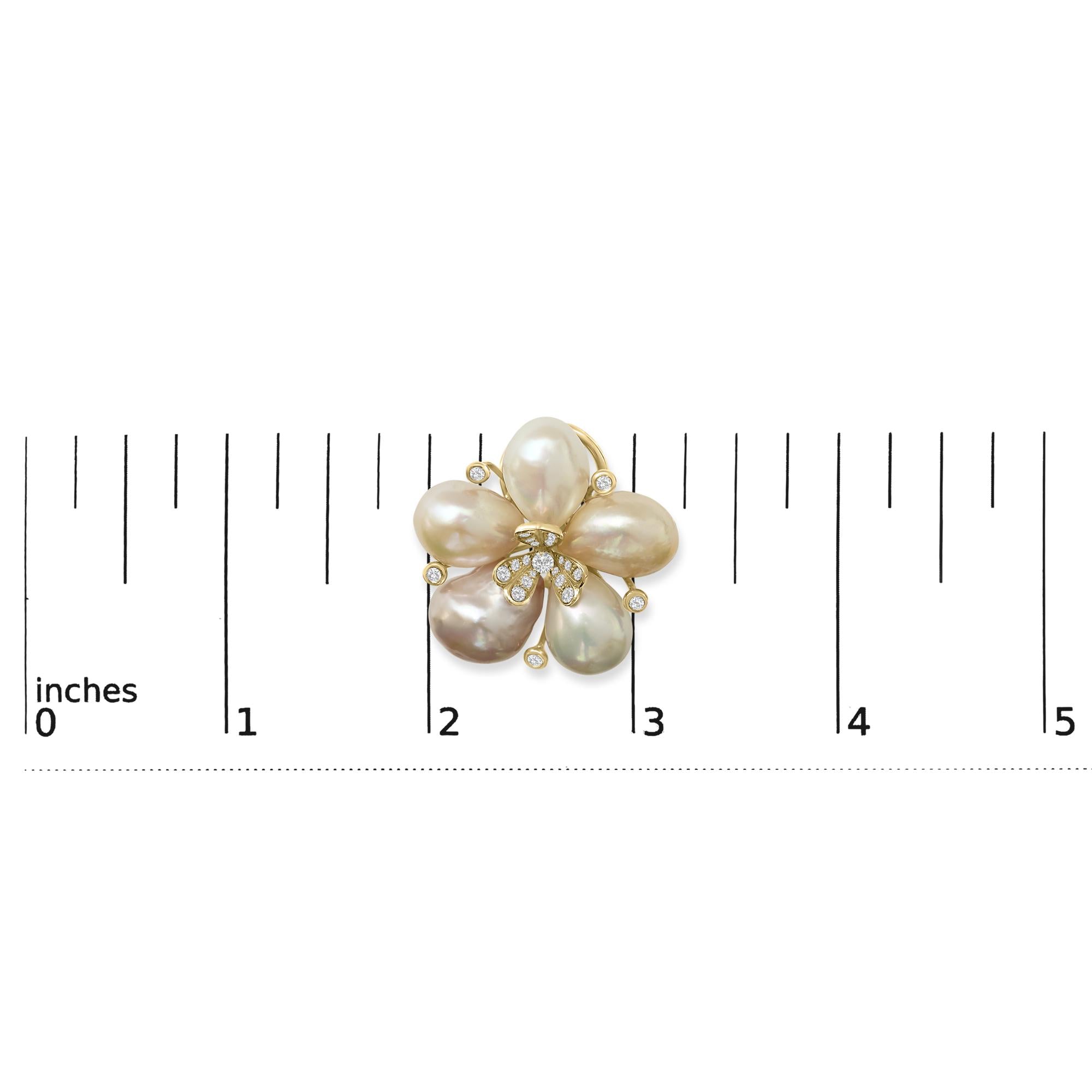 18K Rose Gold 3/8 Cttw Diamond and Freshwater Pearl Blossom Stud Earrings