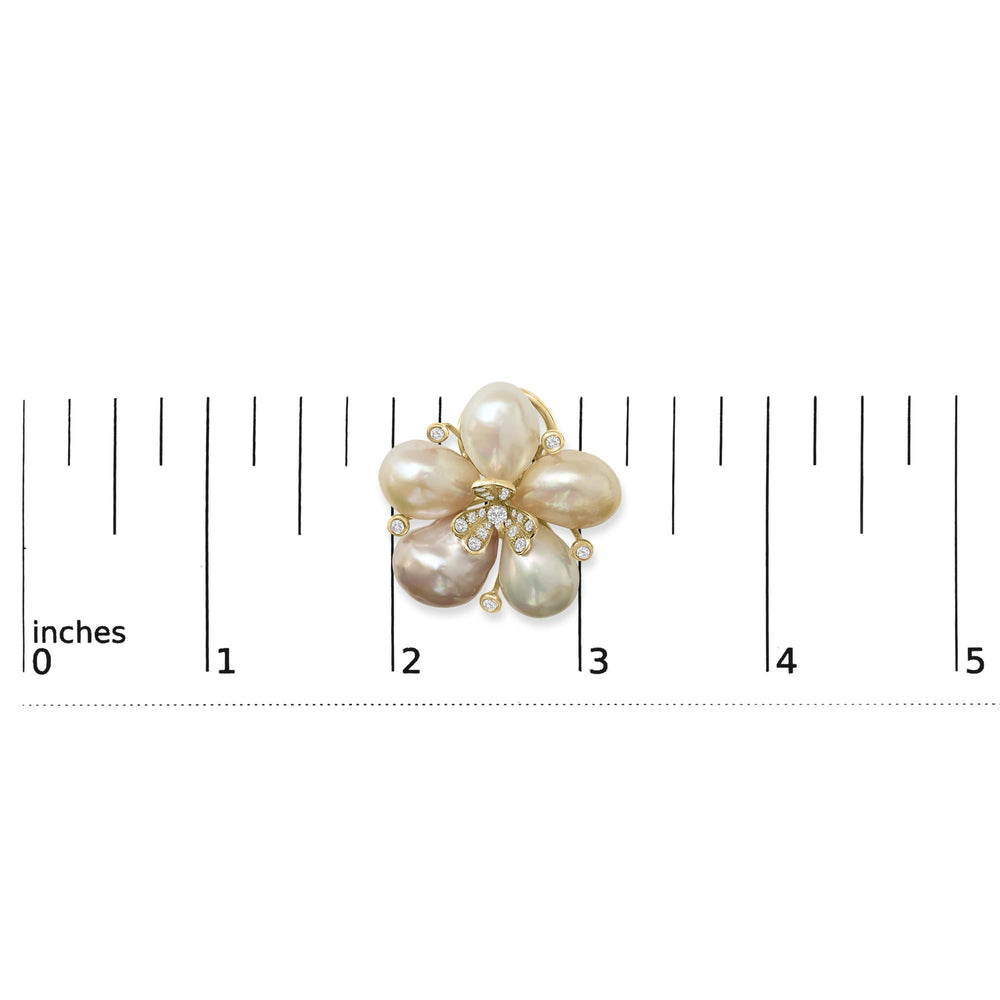 18K Rose Gold 3/8 Cttw Diamond and Freshwater Pearl Blossom Stud Earrings