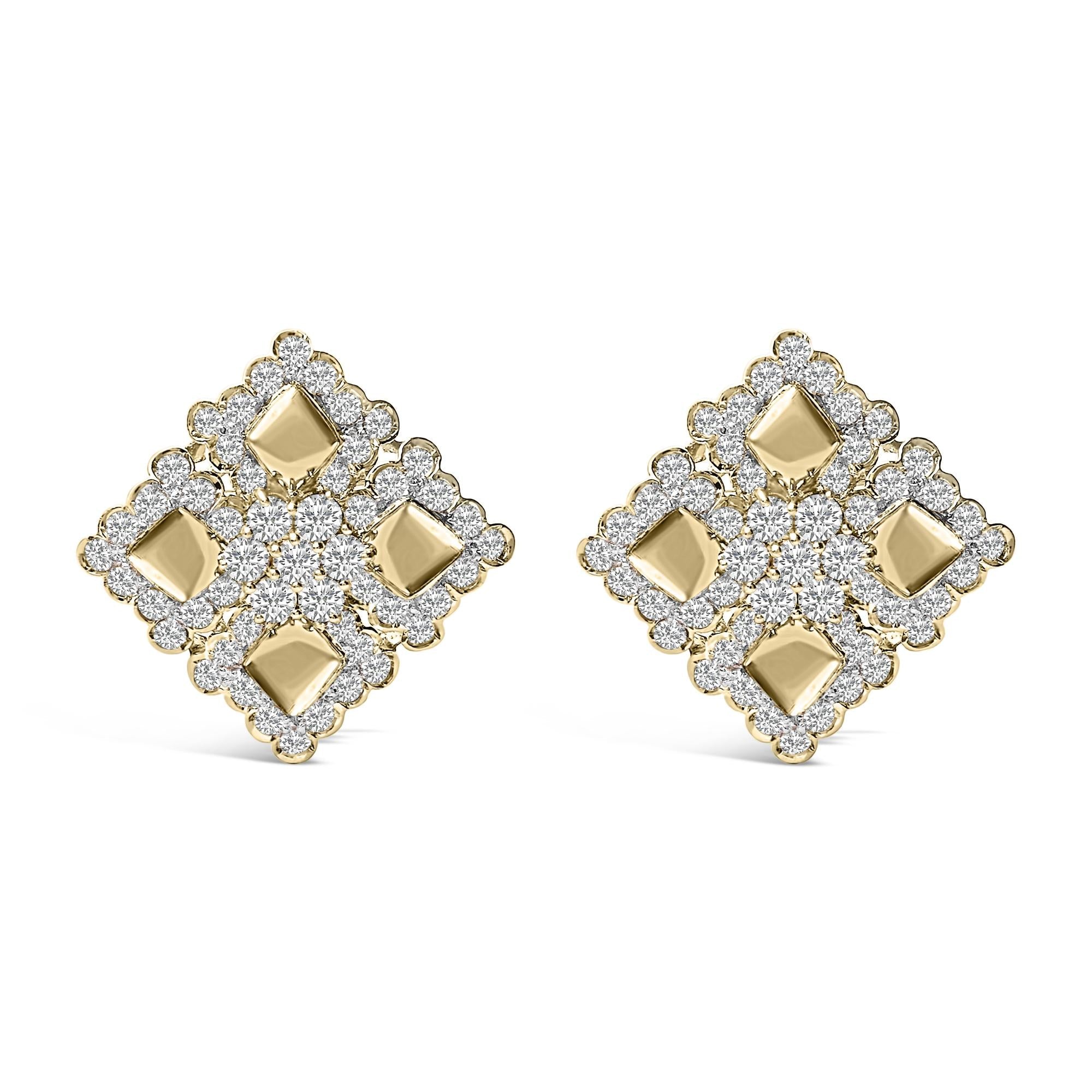 18K Yellow Gold Diamond 5 1/5 Cttw Geometric Cluster Stud Earrings