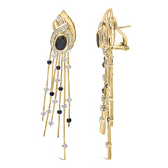 14K Yellow Gold 1.0 Cttw Diamond and Blue Sapphire Chandelier Earrings