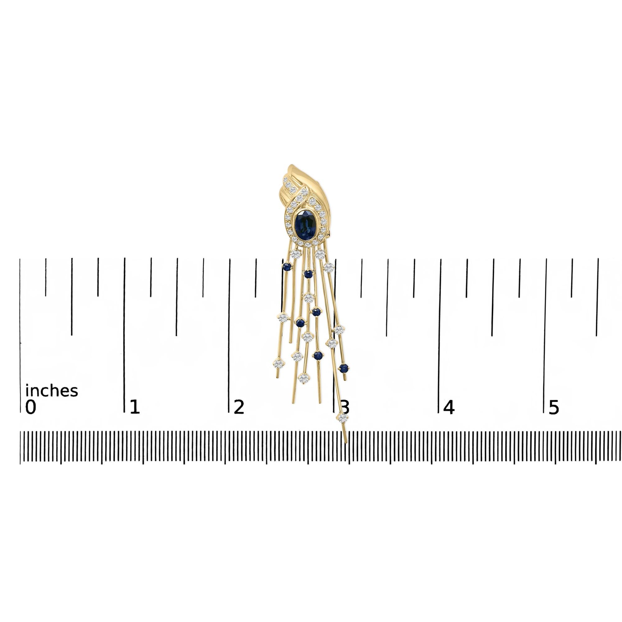 14K Yellow Gold 1.0 Cttw Diamond and Blue Sapphire Chandelier Earrings