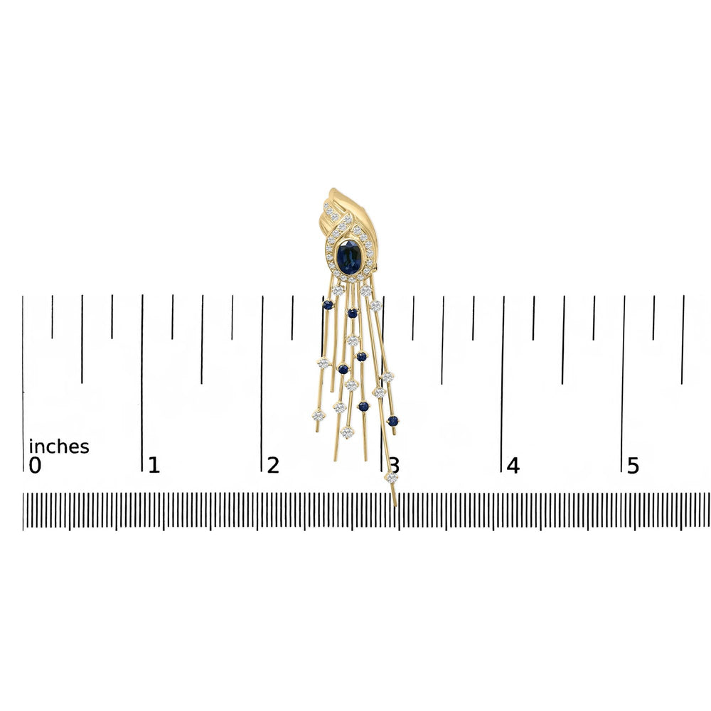 14K Yellow Gold 1.0 Cttw Diamond and Blue Sapphire Chandelier Earrings