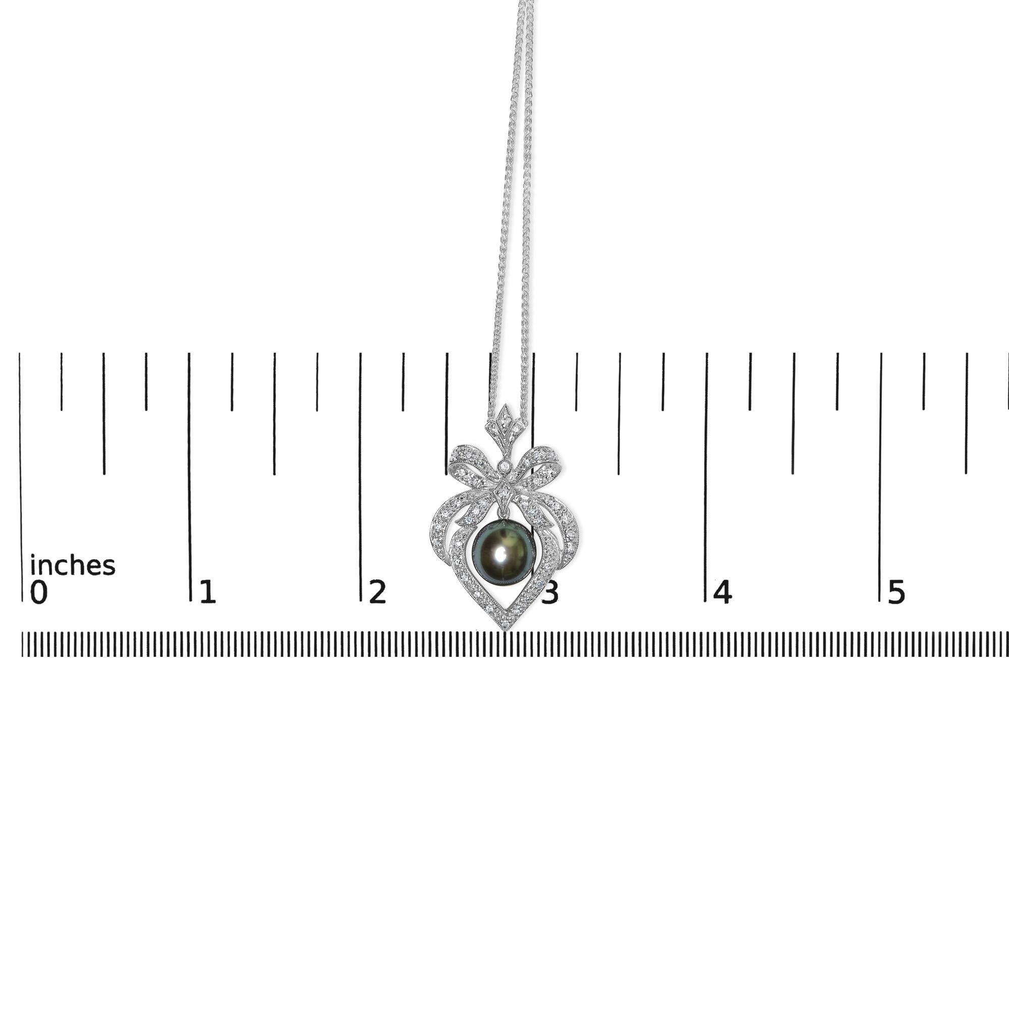 18K 3/4 Cttw Diamond and 12.5 MM Cultured Black Tahitian Pearl Heart Pendant Necklace (G-H Color, SI1-SI2 Clarity) - 18" Inches