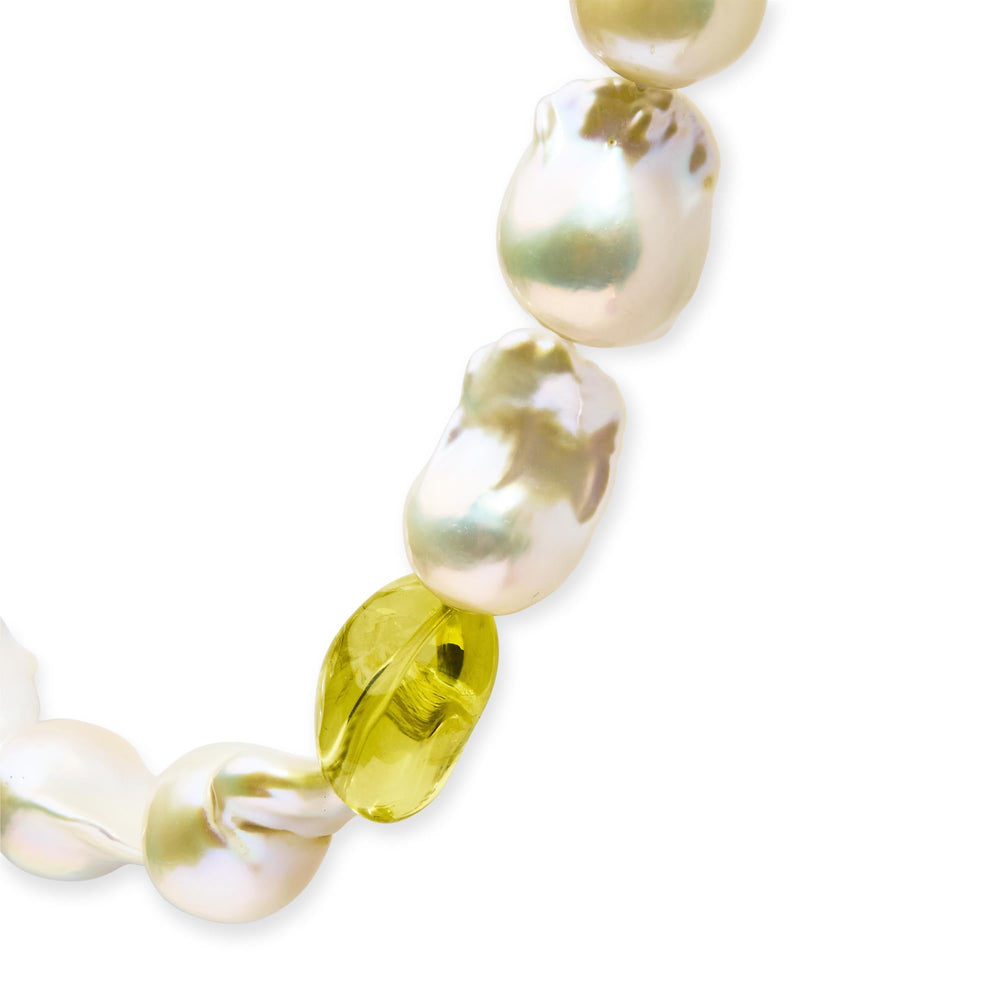 14K Yellow Gold Citrine, Amethyst, and Baroque Pearl Strand Necklace - 18" Inches